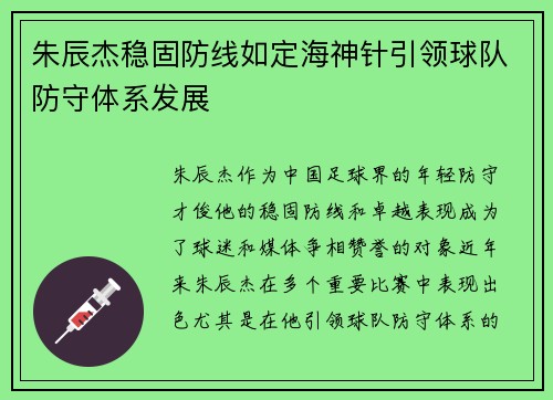 朱辰杰稳固防线如定海神针引领球队防守体系发展