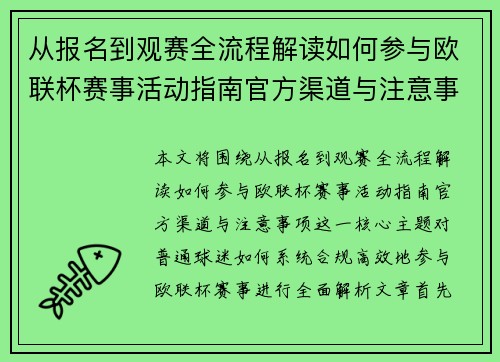 从报名到观赛全流程解读如何参与欧联杯赛事活动指南官方渠道与注意事项